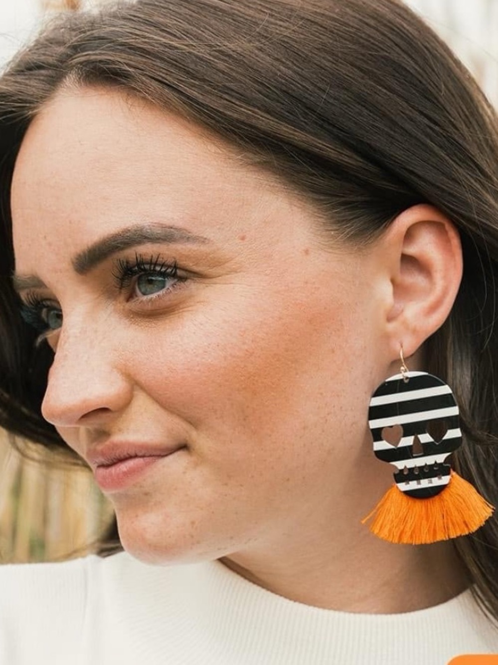 Plunder Design Jewelry Striped Skull Drop Dangle Earrings with Tassels